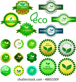 Set of eco friendly, natural and organic labels. Vector great collection.