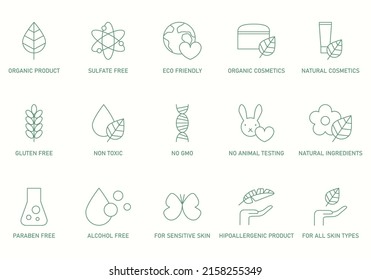 Set of eco friendly signs, icons. Collection of green line art symbols