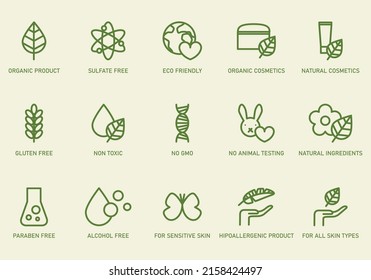 Set of eco friendly signs, icons. Collection of green line art symbols	
