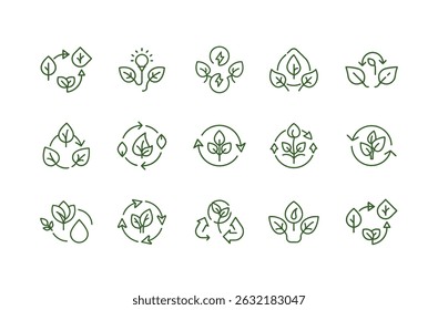 Set of eco friendly vector icons on white white background, nature
