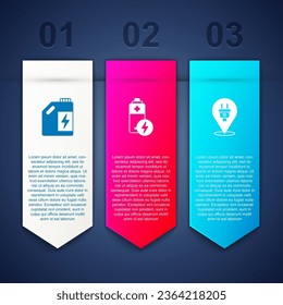 Set Eco fuel canister, Battery and Electric plug. Business infographic template. Vector