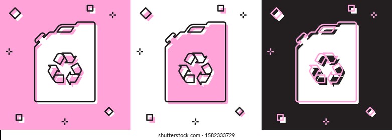 Set Eco fuel canister icon isolated on pink and white, black background. Eco bio and barrel. Green environment and recycle.  Vector Illustration