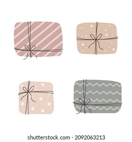 Set of eco gift box. isolated on white background. Collection of natural craft paper package in pastel colors. Vector illustration in flat style. Save the planet.