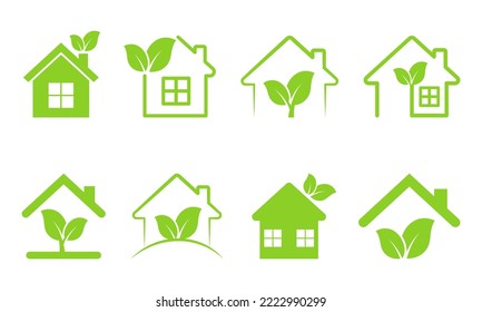 Conjunto de iconos ecológicos de los vectores domésticos. El concepto de la casa verde. Casa de la ecología. Hogar y hoja.