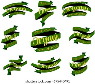 Set of eco, green, natural badges, labels, banners, stickers, vector. Set of retro Eco ribbons. Vector illustration.