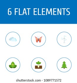 Set of eco icons flat style symbols with butterfly, spruce, cloud and other icons for your web mobile app logo design.