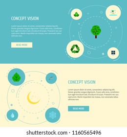 Set of eco icons flat style symbols with solar panel, drop, moonlight and other icons for your web mobile app logo design.