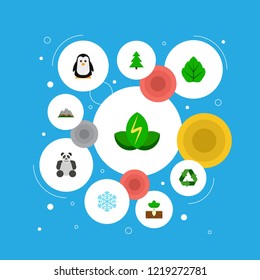 Set of eco icons flat style symbols with leaf, penguin, spruce and other icons for your web mobile app logo design.
