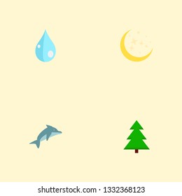 Set of eco icons flat style symbols with dolphin, drop, moonlight and other icons for your web mobile app logo design.