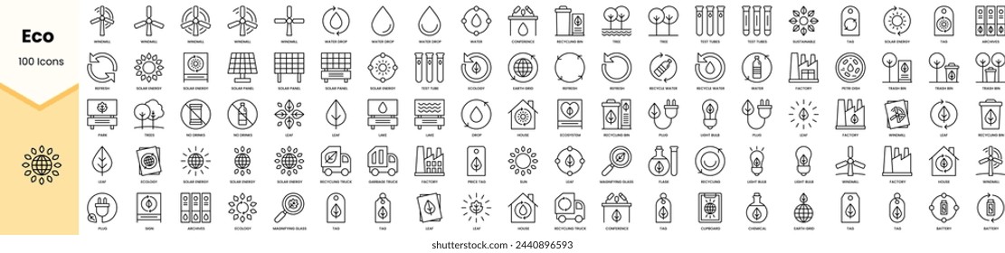Set of eco icons. Simple line art style icons pack. Vector illustration
