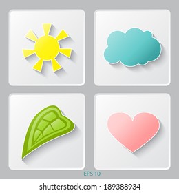 Set of Eco icons. Sun, cloud,leaf,heart. Vector illustration. 