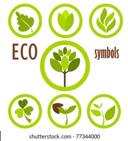 Set of eco icons and symbols in circles. Vector logo illustration