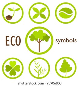 Set Of Eco Icons And Symbols In Circles. Vector Logo Illustration