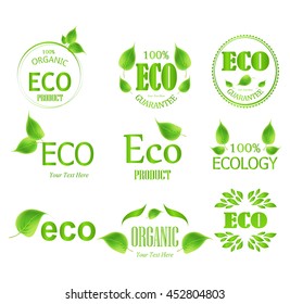 Set eco label with leaves.