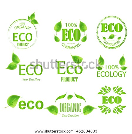 Set eco label with leaves.
