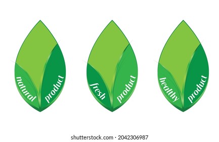 Set of eco labels in the form of a green leaf.