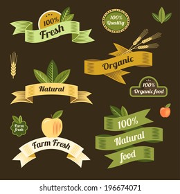 Set of eco labels and ribbons for design and decoration 