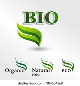 Set  Eco logos, design template elements, bio icon, natural icon, organic icon  