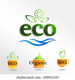 Set  Eco logos, design template elements, natural icon, organic icon 