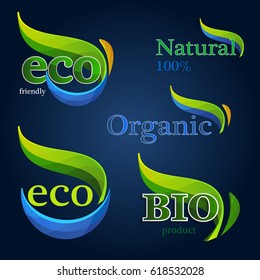 Set  Eco logos, design template elements, bio icon, natural icon, organic icon  