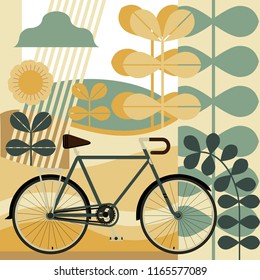 A set of eco nature, car free day, Bicycle, trip, trekking, plein air. Vector ecology green. 
