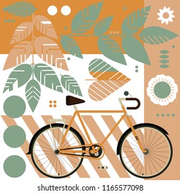 A set of eco nature, car free day, Bicycle, trip, trekking, plein air. Vector ecology green. 