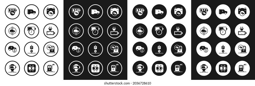 Set Eco nature leaf battery, Battery charge, Electric car, charging station and price icon. Vector