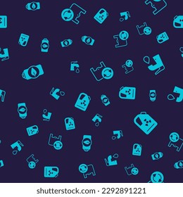 Set Eco nature leaf battery, Water tap, Shopping bag with recycle and Radioactive waste barrel on seamless pattern. Vector
