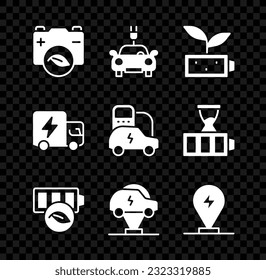 Set Eco nature leaf battery, Electric car, Charging parking electric, truck and  icon. Vector