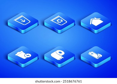 Set Eco nature leaf and battery, Send to the trash, Toilet paper roll, Lightning with can, Recycle bin recycle and House icon. Vector