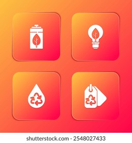 Set Eco nature leaf and battery, Light bulb with, Recycle clean aqua and Tag recycle icon. Vector