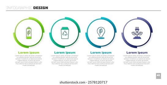 Set Eco nature leaf battery, Recycle bin, Location with and Electric saving plug. Business infographic template. Vector