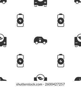 Set Eco nature leaf battery, Electric car and Battery charge on seamless pattern. Vector