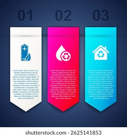 Set Eco nature leaf and battery, Recycle clean aqua and House with recycling. Business infographic template. Vector