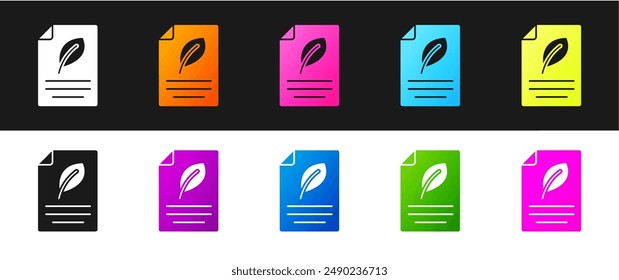 Set Papel ecológico con icono de hoja aislado sobre fondo blanco y negro. Adecuado para negocios, educación y naturaleza.  Vector