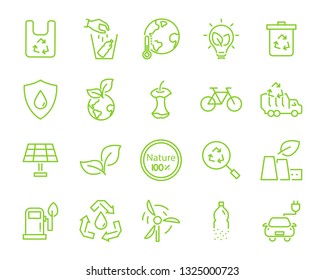 set of eco plastic icons, such as reuse, recycle, nature, green energy, zero waste