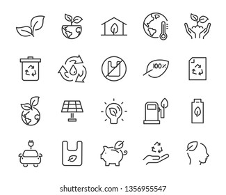 set of eco plastic icons, such as reuse, recycle, nature, green energy, zero waste