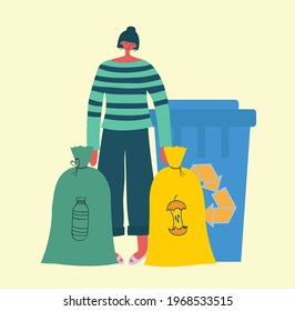 Set of eco save environment pictures. People taking care of planet collage. Zero waste, think green, save the planet, our home hand written text in the modern flat design