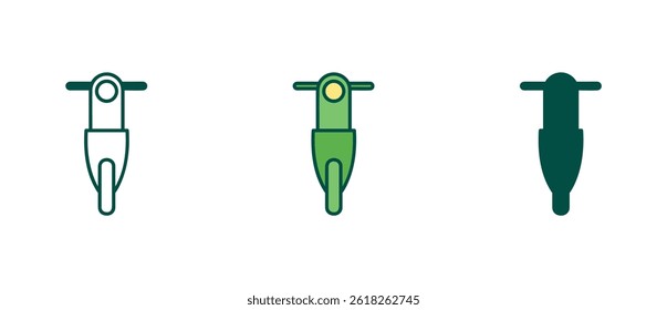 Set of eco scooter icons in three styles: linear, colored with soft tones, and silhouette. Minimalist design perfect for eco-friendly and transportation themes.