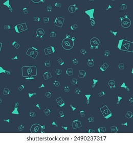 Set Eco shop, Plant breeding, Location with leaf and Recycle bin on seamless pattern. Vector
