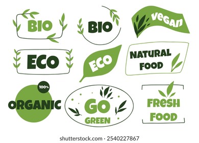 Set of eco stickers. Vector collection of bio, eco, organic labels.
