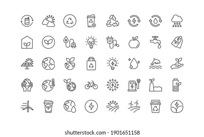 set of eco thin line icons, environment, clean energy