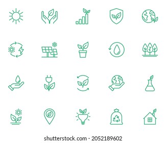 set of eco thin line icons, nature, environment, energy