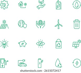 set of eco thin line icons, nature, environment, energy