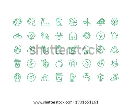 set of eco thin line icons, environment, clean energy