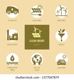Set of eco vector icons in flat style. Eco collection with various icons on the theme of ecology and green energy. Isolated, editable and scalable icons.
