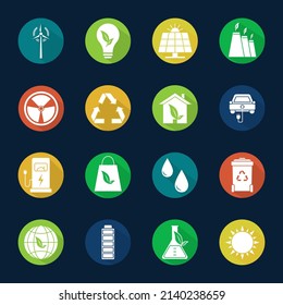 Set of eco vector icons in flat style. Eco collection with various icons on the theme of ecology and green energy. Environmental sustainability simple symbol. Alternative energy .