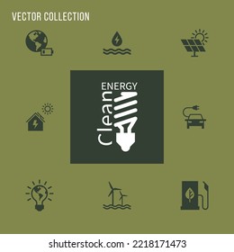 Conjunto de iconos ecológicos vectoriales en estilo plano. Colección ecológica con varios íconos sobre el tema de la ecología y la energía verde. Iconos aislados, editables y escalables. Ilustración vectorial.