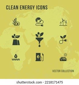 Set of eco vector icons in flat style. Eco collection with various icons on the theme of ecology and green energy. Isolated, editable, and scalable icons. Vector illustration.