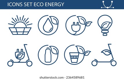 Set of eco vector icons in flat style. Eco collection with various icons on the theme of ecology and green energy. Isolated, editable and scalable icons.